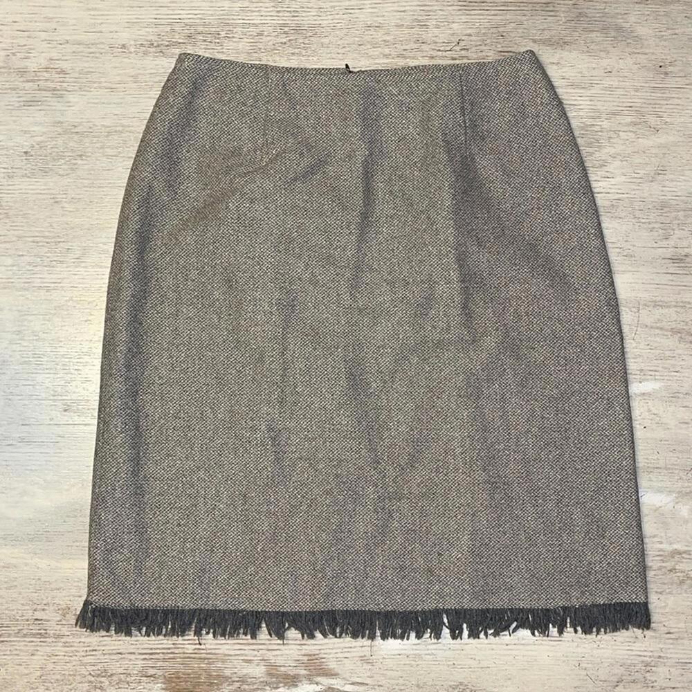 Vintage J. Jill Grey Wool Silk Nylon Blend Fringe Bottom Pencil Skirt Size 6